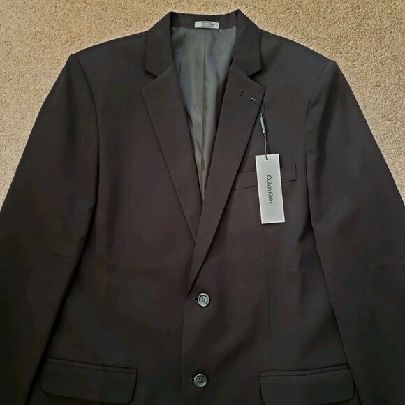 Nwt Calvin Klein Big Boys Husky Stretch Formal Suit Jacket 2 Buttons Black Sz 20 - Picture 2 of 8